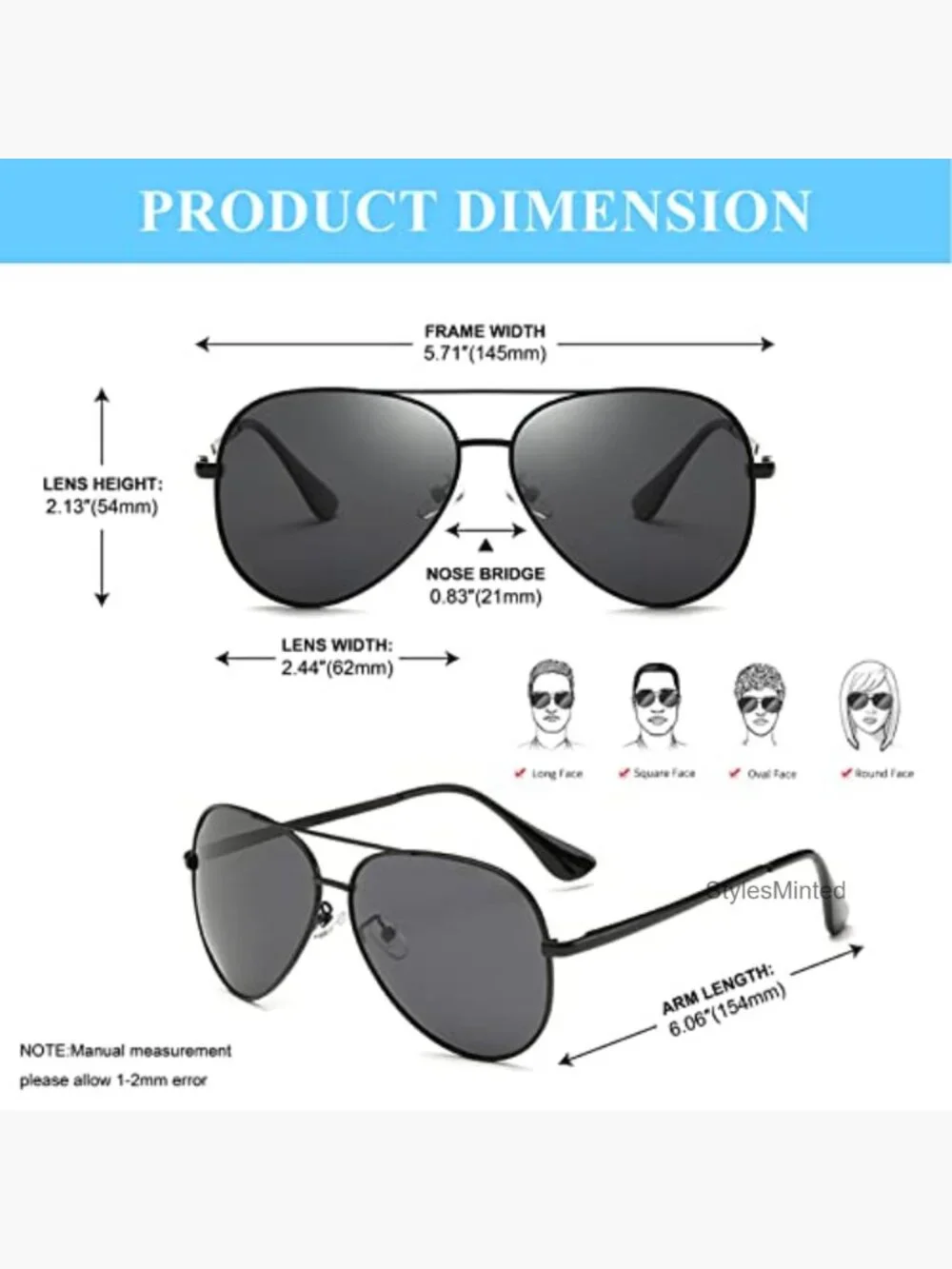 Polarized Aviator Sunglasses UV Protection Metal Frame Spring Hinges